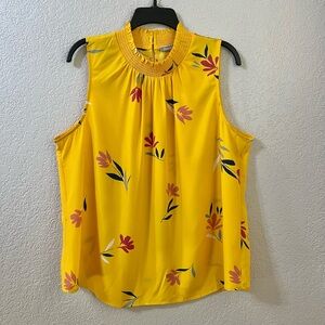 Daniel Rainn Yellow Pink Floral Sleeveless Casual Summer Spring Blouse Tops XL